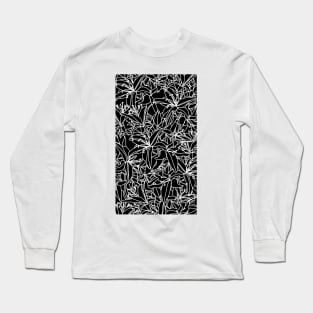 Black and White Stargazer Lily Flowers Line Drawing Long Sleeve T-Shirt